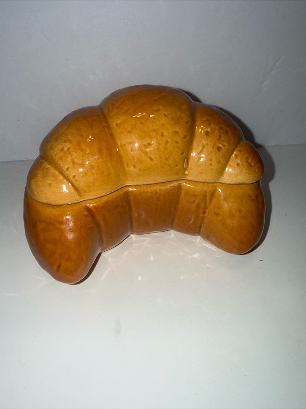 Source Unknown Glazed Brown Ceramic Croissant Accent